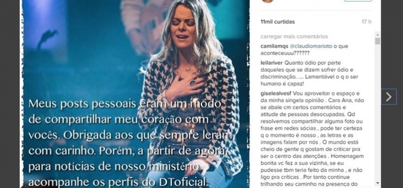 Ana Paula Valadão comunica que irá deixar as redes sociais